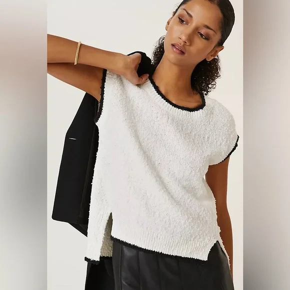 Anthropologie Maeve Marlena White and Black Textured Tank Top Sweater Size XS - Picture 1 of 4